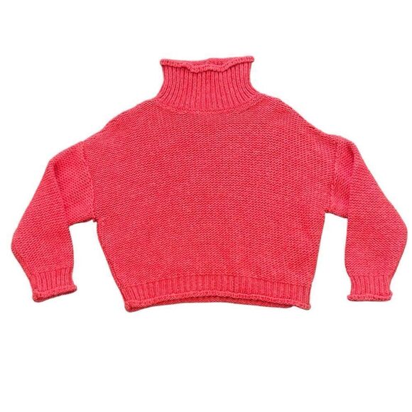 Anthropologie Cropped Turtleneck Sweater | Made in Italy | XS | Coral Knit - Picture 1 of 9